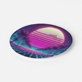 Retro, 80s neon maan/palmen papieren bordje (Gekanteld)