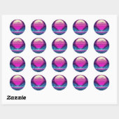 Retro, 80s neon maan/palmen ronde sticker (Vel)