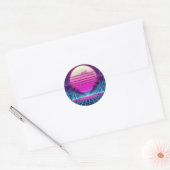 Retro, 80s neon maan/palmen ronde sticker (Envelop)