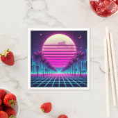 Retro, 80s neon maan/palmen servet (Insitu)