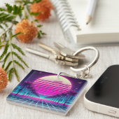 Retro, 80s neon maan/palmen sleutelhanger (Voorkant Rechts)