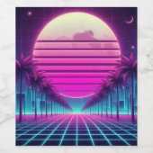 Retro, 80s neon maan/palmen wijn etiket (Enkel label)