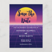 Retro 80's Neon Paars Synthwave Zonsondergang Rock Aankondigingskaart (Voorkant)