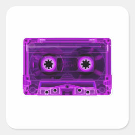 Retro 80s Neon Paars Transparante Cassettebandje D Vierkante Sticker