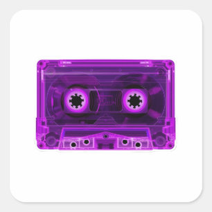 Retro 80s Neon Paars Transparante Cassettebandje D Vierkante Sticker