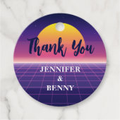 Retro 80s Neon Paarse Synthwave Sunset Dank je Bedankjes Labels (Voorkant)