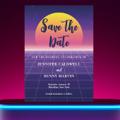 Retro 80s Neon Paarse Synthwave Sunset Rock Star Save The Date
