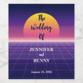 Retro 80s Neon Paarse Synthwave Sunset Wedding Wijn Etiket (Enkel label)