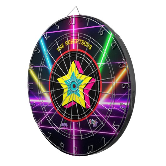 Retro 80's Neon Party Vibes Family Name Dartbord (Voorkant Rechts)