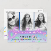 Retro 80s neon pastel afstuderen 3 foto briefkaart (Voorkant / Achterkant)