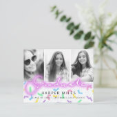 Retro 80s neon pastel afstuderen 3 foto briefkaart (Staand voorkant)