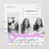 Retro 80s neon pastel afstuderen 3 foto briefkaart (Voorkant / Achterkant)