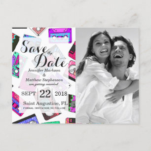 Retro 80's Neon Patterned Cassettebandjes van 90's Aankondigingskaart