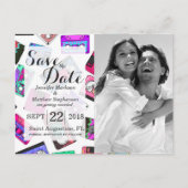 Retro 80's Neon Patterned Cassettebandjes van 90's Aankondigingskaart (Voorkant)