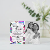 Retro 80's Neon Patterned Cassettebandjes van 90's Aankondigingskaart (Staand voorkant)