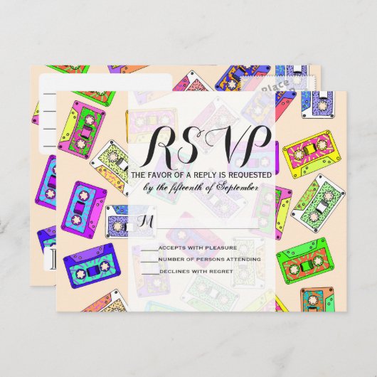 Retro 80's Neon Patterned Cassettebandjes van 90's Aankondigingskaart (Voorkant / Achterkant)