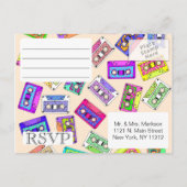 Retro 80's Neon Patterned Cassettebandjes van 90's Aankondigingskaart (Achterkant)