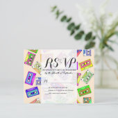 Retro 80's Neon Patterned Cassettebandjes van 90's Aankondigingskaart (Staand voorkant)