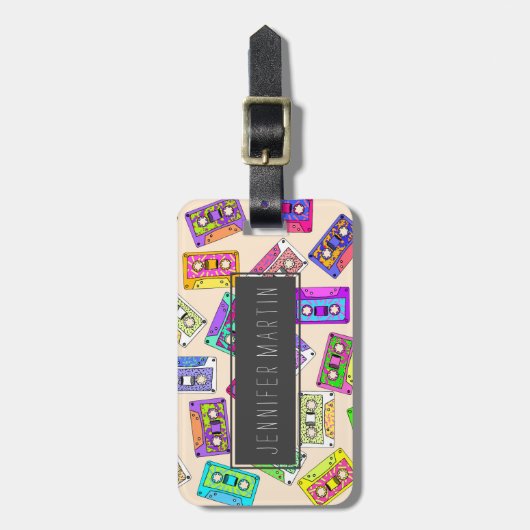 Retro 80's Neon Patterned Cassettebandjes van 90's Bagagelabel (Voorkant verticaal)