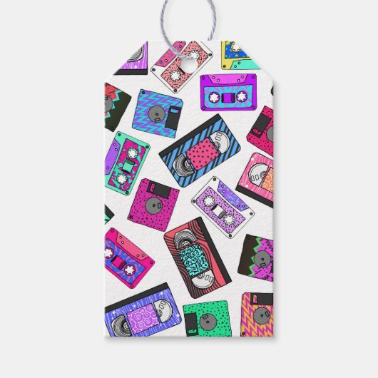 Retro 80's Neon Patterned Cassettebandjes van 90's Cadeaulabel (Voorkant)