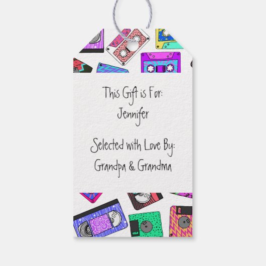 Retro 80's Neon Patterned Cassettebandjes van 90's Cadeaulabel (Achterkant)