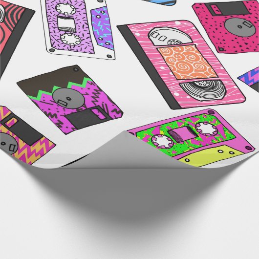 Retro 80's Neon Patterned Cassettebandjes van 90's Cadeaupapier (Hoek)