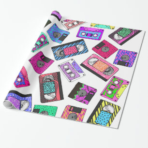 Retro 80's Neon Patterned Cassettebandjes van 90's Cadeaupapier