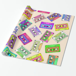 Retro 80's Neon Patterned Cassettebandjes van 90's Cadeaupapier