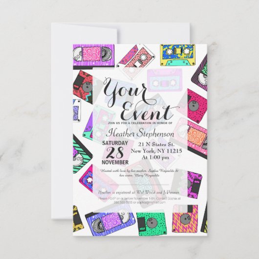 Retro 80's Neon Patterned Cassettebandjes van 90's Kaart (Voorkant)