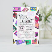 Retro 80's Neon Patterned Cassettebandjes van 90's Kaart (Staand voorkant)