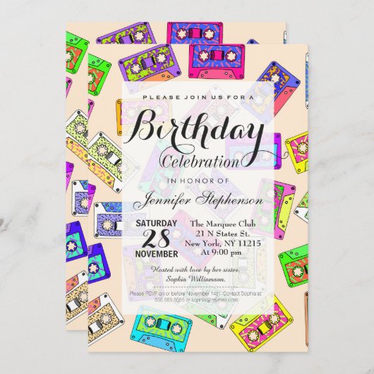 Retro 80's Neon Patterned Cassettebandjes van 90's Kaart (Voorkant / Achterkant)