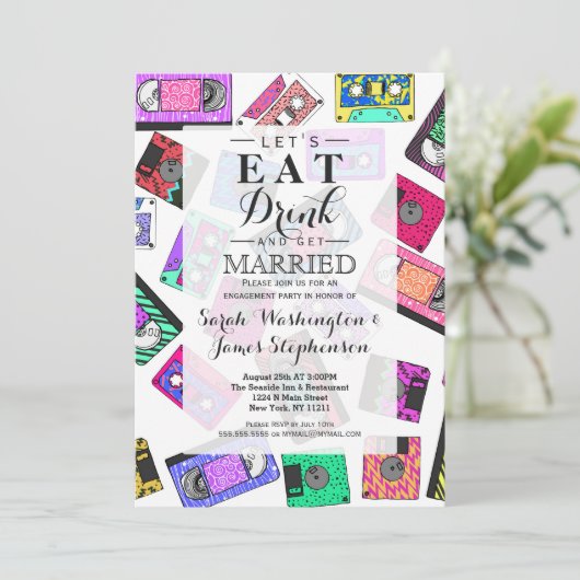 Retro 80's Neon Patterned Cassettebandjes van 90's Kaart (Staand voorkant)