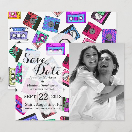 Retro 80's Neon Patterned Cassettebandjes van 90's Kaart (Voorkant / Achterkant)