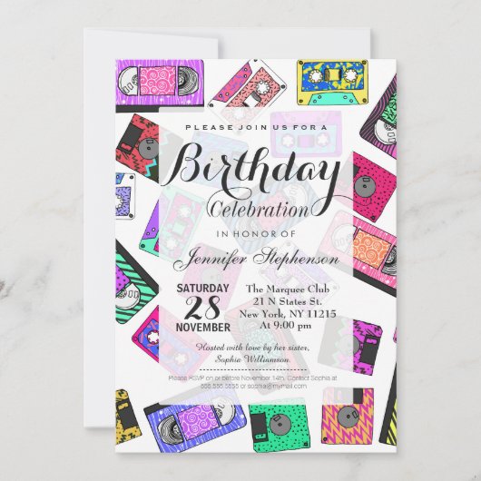 Retro 80's Neon Patterned Cassettebandjes van 90's Kaart (Voorkant)