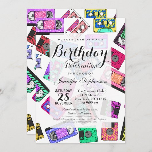 Retro 80's Neon Patterned Cassettebandjes van 90's Kaart (Voorkant / Achterkant)