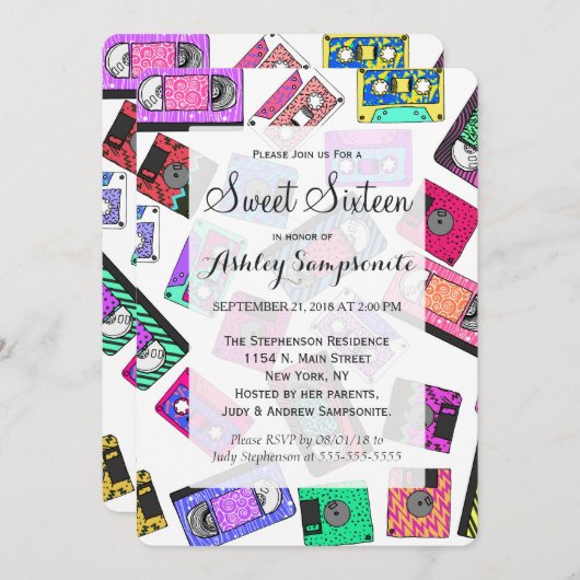 Retro 80's Neon Patterned Cassettebandjes van 90's Kaart (Voorkant / Achterkant)