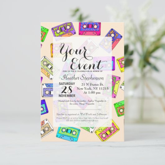 Retro 80's Neon Patterned Cassettebandjes van 90's Kaart (Staand voorkant)