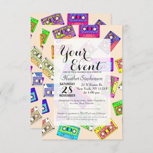 Retro 80's Neon Patterned Cassettebandjes van 90's Kaart (Voorkant / Achterkant)