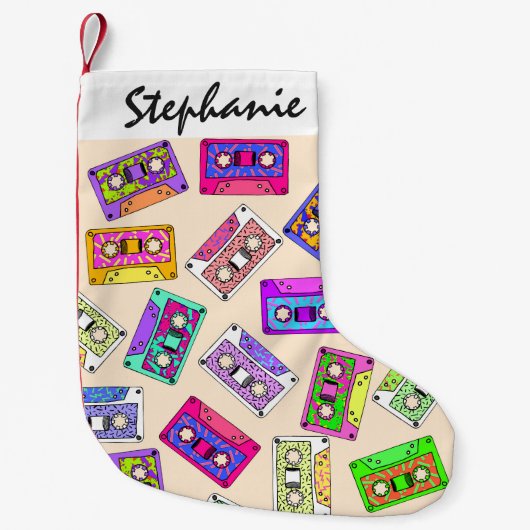 Retro 80's Neon Patterned Cassettebandjes van 90's Kleine Kerstsok (Voorkant)