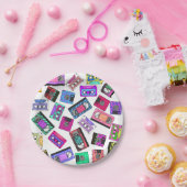 Retro 80's Neon Patterned Cassettebandjes van 90's Papieren Bordje (Feest)