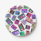 Retro 80's Neon Patterned Cassettebandjes van 90's Papieren Bordje (Voorkant)