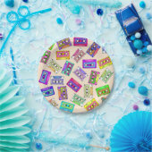 Retro 80's Neon Patterned Cassettebandjes van 90's Papieren Bordje (Feest)
