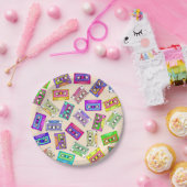 Retro 80's Neon Patterned Cassettebandjes van 90's Papieren Bordje (Feest)