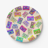 Retro 80's Neon Patterned Cassettebandjes van 90's Papieren Bordje (Voorkant)