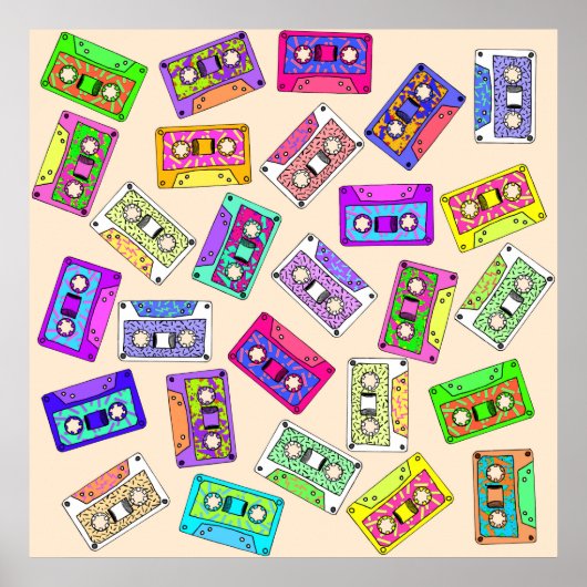 Retro 80's Neon Patterned Cassettebandjes van 90's Poster (Voorkant)