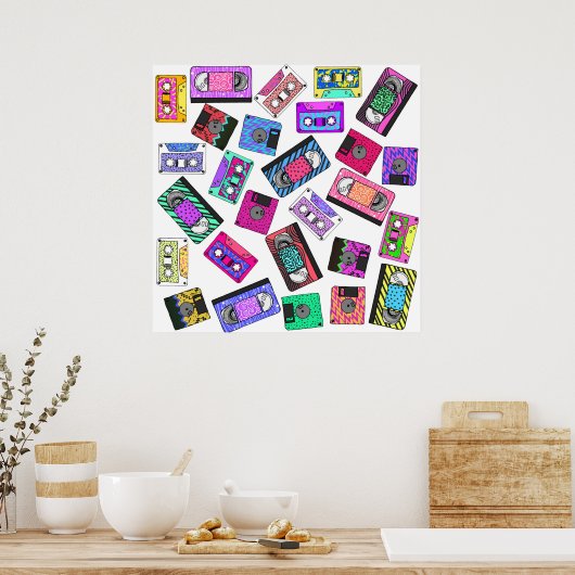 Retro 80's Neon Patterned Cassettebandjes van 90's Poster (Keuken)