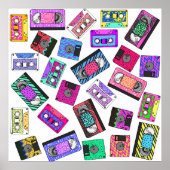 Retro 80's Neon Patterned Cassettebandjes van 90's Poster (Voorkant)