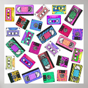 Retro 80's Neon Patterned Cassettebandjes van 90's Poster