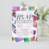 Retro 80's Neon Patterned Cassettebandjes van 90's RSVP Kaartje (Staand voorkant)