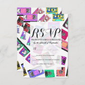 Retro 80's Neon Patterned Cassettebandjes van 90's RSVP Kaartje (Voorkant / Achterkant)